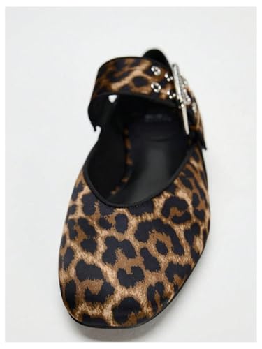 MakeMeChic Women's Ballet Mary Jane Flat Shoes Leopard Print Flats Closed Toe Slip On Flat Shoes4