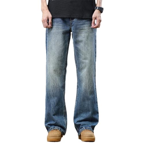 Men Bootcut Denim Pants Streetwear Blue Americian Style Trousers Full Length Bell-Bottom Flared Jeans