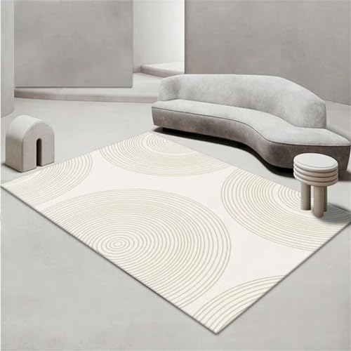 Tapis doux chambre crème 120x120cm à rayures françaises lavable