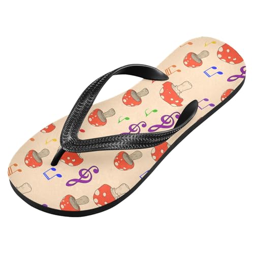 Mushroom Music Note Beige Flip Flops for Beach Thong Sandals Anti-slip Lightweight Beach Shoes for Summer Swim Travel2