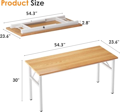 Image of Need Office Computer Desk 54.3 Inch Sturdy Folding Laptop Table Retro | Black Frame Writing Gaming Work Table /Foldable Home Office Desk /Sewing Table, No Assembly Required