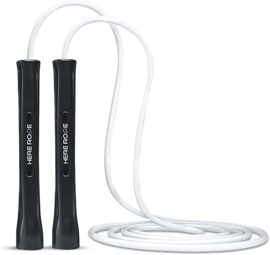 HEREROPE Cuerda de saltar ajustable de PVC de 5 mm para fitness, cuerda de saltar duradera con asas irrompibles, cuerdas de saltar que no se doblan para hombres y mujeres, entrenamiento en interiores