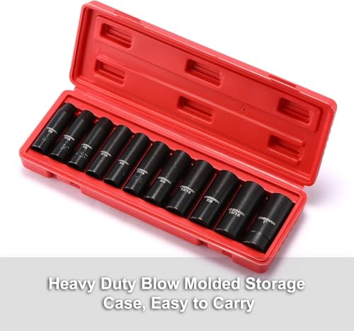 CASOMAN 11 Pieces 1/2-Inch Drive Deep Impact Socket Set, SAE, 6-Point, 3/8-Inch to 1-Inch - image 8