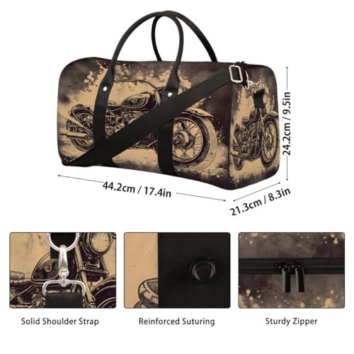Vintage Motorcycles Transportation Travel Duffel Bag for Women Men, Sport Tote Gym Bag Foldable Weekender Overnight Bag Waterproof Carry On Luggage Bag2