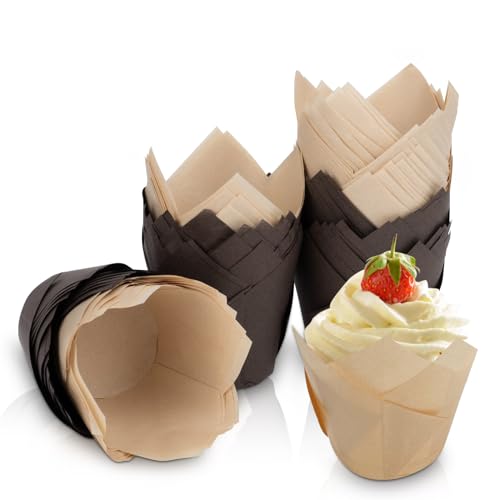 HUSAIHU Tulip Muffin Cases, Muffin Cases for Baking, Tulip Cupcake Cases Greaseproof Baking Cups, Large Muffin Cases for Family, Birthdays, Party, Weddings (100), DGZT-100