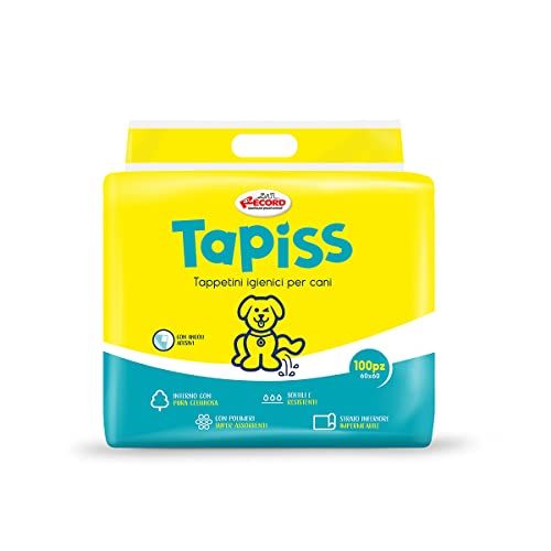 Record Tapiss Traverse Cani USA e Getta per Cani Unisex. Extra assorbenza. Tappetini igienici per Cani 60x60cm. Confezione 100 pz. Monouso, Antistrappo e Antiodore. per Cani di Taglia Piccola e Media