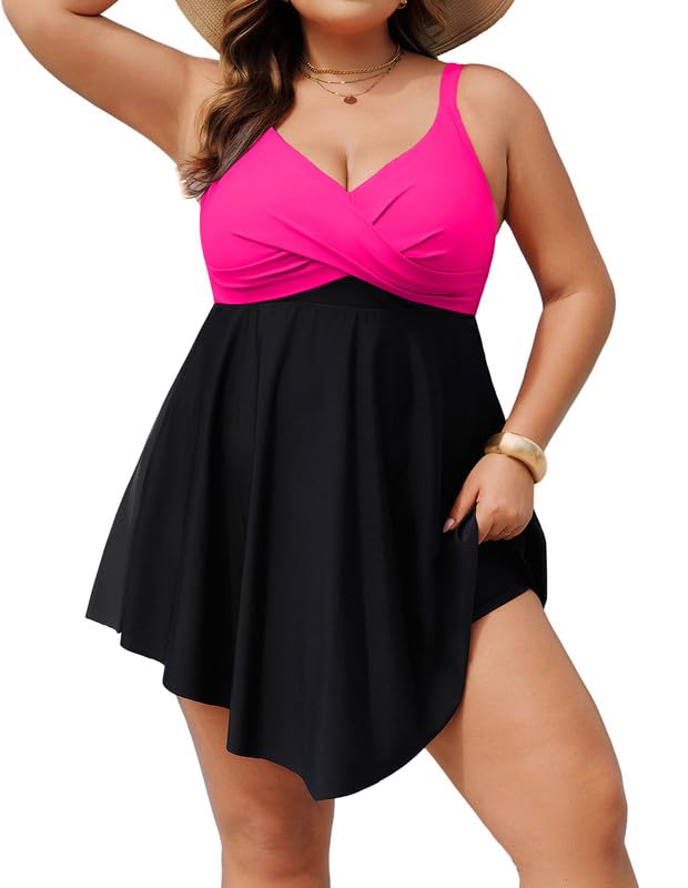 Hanna Nikole Badeanzug Damen Große Größen Bauchweg Badekleid Push Up Bademode Einteiler Strandkleid Crossover Badebekleidung Mit Badeshorts Weiche Schwimmanzug Verstellbarer Strandmode