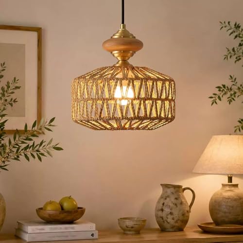 Lámpara colgante de cuerda de cáñamo para iluminar techos oscuros de comedor 3