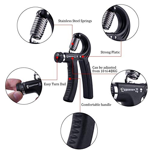 Eoney Hand Grip Strengthener Adjustable Hand Grip Exercisers,Hand Gripper with Resistance Range 22 to 88 Lbs(2Pack-Black 10-40kg)