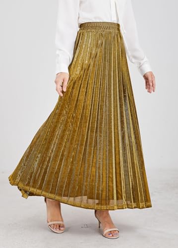 CHARTOU Women's Premium Metallic Shiny Shimmer Accordion Pleated Long Maxi Skirt2
