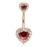 Excepro 14G(1.6mm) Double Heart Cubic Zirconia Navel Rings for Women 316L Surgical Steel Body Piercing Jewery
