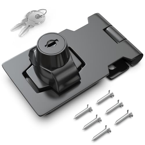 Image of 2.5 Inch Keyed Hasp Lock for Cabinets & Small Doors, Twist Knob Design, Heavy Duty Zinc Alloy with Chrome-Plated Iron, Includes Keys & Screws, Black