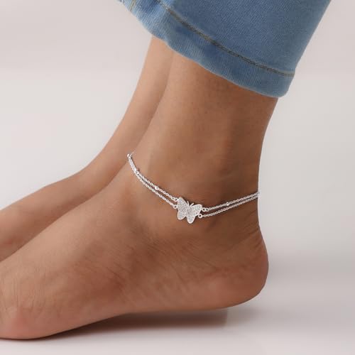 Image of TRUESILVER ACPL 925 Sterling Silver Anklets for Women | BIS Hallmarked Adjustable Chain Anklet with Charms | Beach Foot Jewelry | 1 Piece