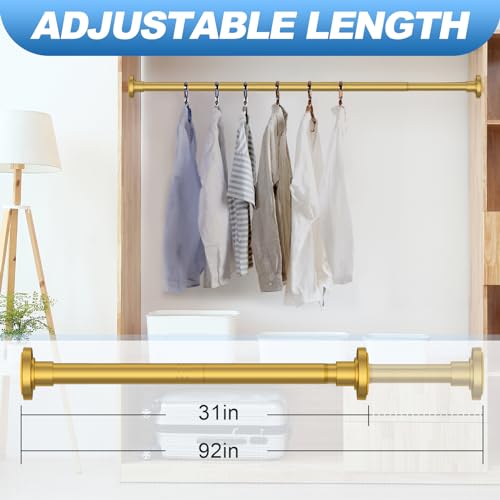 Image of CorkLatta Gold Shower Curtain Rod 31 to 92 Inch,1 Inch Diameter Adjustable Spring Tension Stainless Steel Telescoping Rod,Easy Install,No Rust