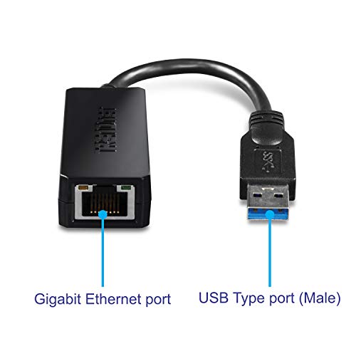 Image of TRENDnet USB 3.0 to Gigabit Ethernet Adapter, Full Duplex 2Gbps Ethernet Speeds, Up to 1Gbps, USB to Gigabit Ethernet Adapter, USB-A, Windows Compatible, USB Powered, Black, TU3-ETG