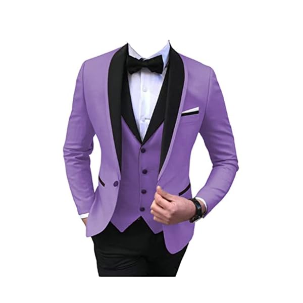Men's 3 Pieces Suit Jackets Classic Slim Fit Lapel Solid Blazer Jacket Party Prom Wedding Formal Suits Set, Purple, 4X-Large