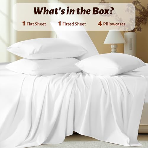 Shilucheng 100% Egyptian Cotton Queen Size Sheets Set - 1000 Thread Count,Luxury Cotton Bed Sheets,Breathable & Cooling Bedding and Pillow Cases, 16 Inch Deep Pocket - 6 Piece (White, Queen)