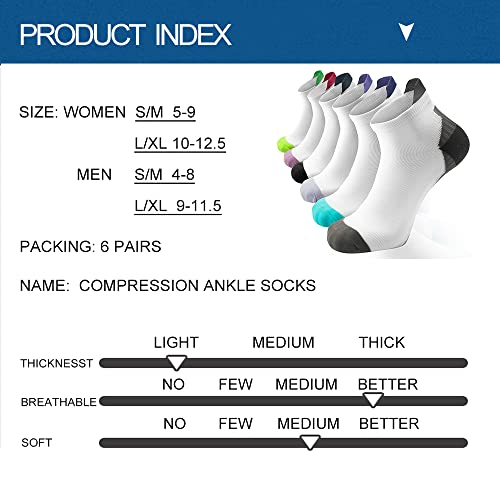 Image of Sooverki Copper Compression Socks Women and Men 6 Pairs - Circulation Arch Support Plantar Fasciitis Running Ankle Socks