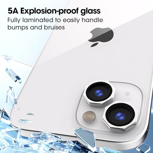 Image of GadgetBite Snaptra Octagon Lens Protector Compatible With iPhone 14 & iPhone 14 Plus - 9H Tempered Glass Camera Cover with Metal Ring, Scratch-Resistant,Camera Lens Protection - Silver