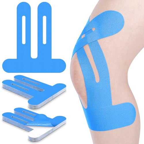 Anglechic 50 Pcs Precut Kinesiology Tape for Knees Pain Relief Elastic Waterproof Athletic Knee Tape for Support Stability Sports(Blue)