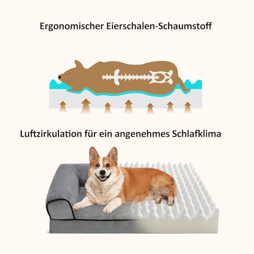 Growaystory Hundebett orthopädisches Hundesofa Hundecouch mit eierförmiger Ergonomischer Kistenschaum waschbar rutschfest (50x40x18CM, 3-seitiger Umrandung)