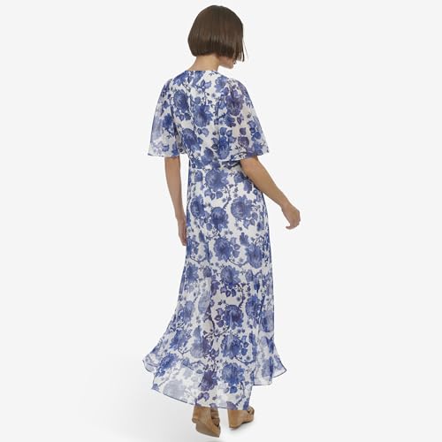 Image of Tommy Hilfiger Women's Elbow Sleeve V-Neck Empire Waist Chiffon Dress