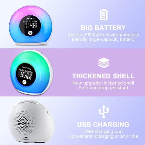 Canyheio Alarm Clock For Kids,Wake Up Light Sunrise Alarm Clock,Light Alarm Clock,Bluetooth Alarm Clock,7 Color Night Light Bluetooth Speaker Alarm Clock For Teens Boys Girls Bedroom Party(White) #TOP3