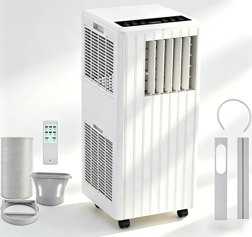 GarveeHome Climatizador portátil 7000 BTU 3 en 1 con tubo de escape, silencioso, pantalla digital, mando a distancia, temporizador de 24 horas, kit de instalación de ventanas, para habitaciones de