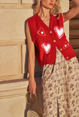 Image of Women Christmas Sweater Vests Santa Claus Print Sleeveless Knit Cardigan Vest Christmas Holiday Tank Top
