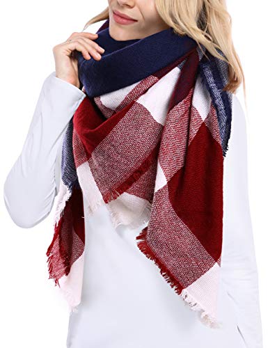 Bess Bridal Women's Plaid Blanket Winter Scarf Warm Cozy Tartan Wrap Oversized Shawl Cape