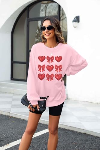 Image of KIMSOONG Valentines Day Love Heart Sweatshirt Women Bow Graphic Long Sleeve Shirt Casual Valentines Gifts Pullover Tops