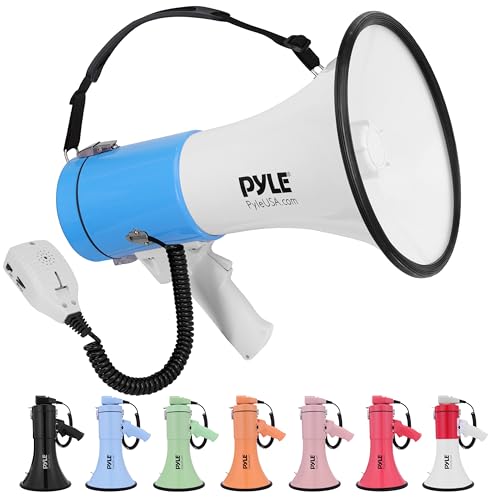 Pyle Megaphone Speaker with Siren Bullhorn 50W w/Loud Speaker For Music Whistle and Record Cheer Megaphones For Soccer Coach and Football Game Day Essentials