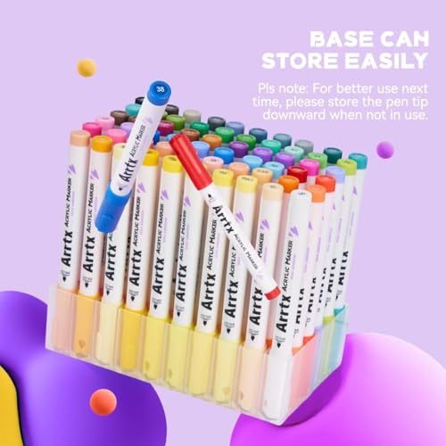 Image of Arrtx 60 Colors Paint Markers Pens, Acrylic Paint Pens for Artists Adults Coloring Drawing Cartoon Anime Comic - Brush Tip for Rock Painting, Wood, Canvas, DIY Crafts Making Art Supplies-60B