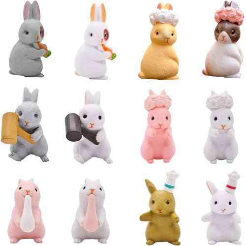 12Pcs Conejo de Pascua Cake Topper Mini Figuritas Conejito, Resina Figuras Conejo Adornos para Pascua Figuras Conejo Estatuas para Niños Cumpleaños Hada Jardín Paisaje Decoración