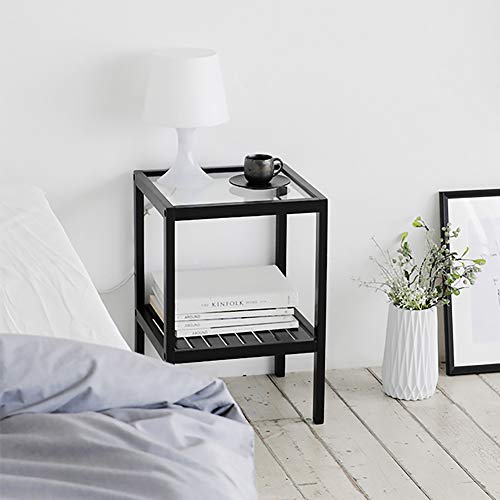 Solid Wood 2 Tier Side Table with Storage Shelf for Bedroom or Living Room Small Bedside Table and Coffee Table with Light Cubic Design Modern End Table with Storage Space - Image 3