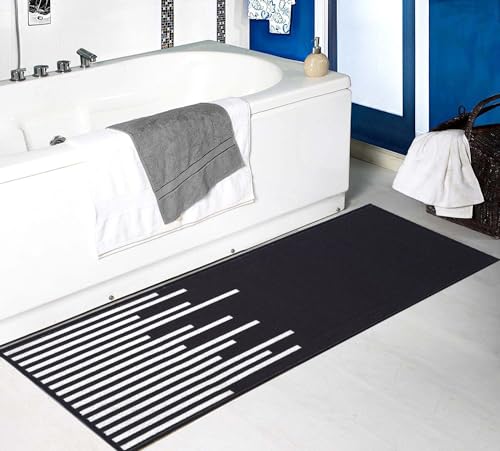 Image of Matz&More Geometric Piano Runner Mat | 50x120 CM | Black White | Nylon Tufted Gel Baking Anti-Slip | Doormat for Home Entrance, Kitchen & Bedroom