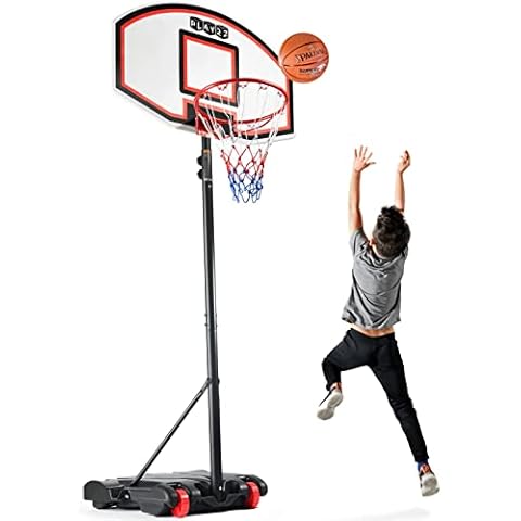 Play22 Kids Adjustable Basketball Hoop Height 5-7 FT - Portable Basketball Hoop for Kids Teenagers Youth and Adults with Stand & Backboard Wheels Fillable Base - Basketball Goals Indoor Outdoor Play Cover