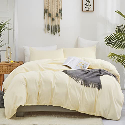 Image of KAREVER Light Yellow Comforter Set King Off White Bedding Set Men Beige Breathable Ivory Bedding Set Women Soft Off White King Ivory Bedding Comforter Set