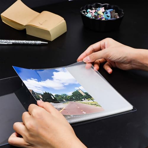 Álbum de fotos anillado A5 NatSumeBasics, cubierta transparente de PP + 20 sobres de 5x7 pulgadas miniatura 5