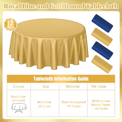 Buryeah 12 Pcs 84 Inch Navy Blue and Gold Round Plastic Disposable Table Cloth Waterproof Tablecloth Circle Table Covers for Passover Graduation Bridal Wedding Birthday Party Gender Reveal Baby Shower by Buryeah - Used condition - Image 2