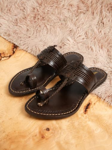 Image of Men's Luxury Handcrafted Genuine Leather Kolhapuri Slippers -C- E43 BROWN