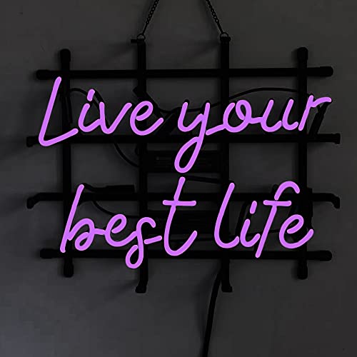 KLZUOPT Letrero de luz de neón LED Vive tu Mejor Vida Letrero de luz de neón Hecho a Mano Vidrio Real Tubo de neón Cerveza Bar Pub Fiesta Pared Ventana Exhibición Hogar Dormitorio Garaje Decoración