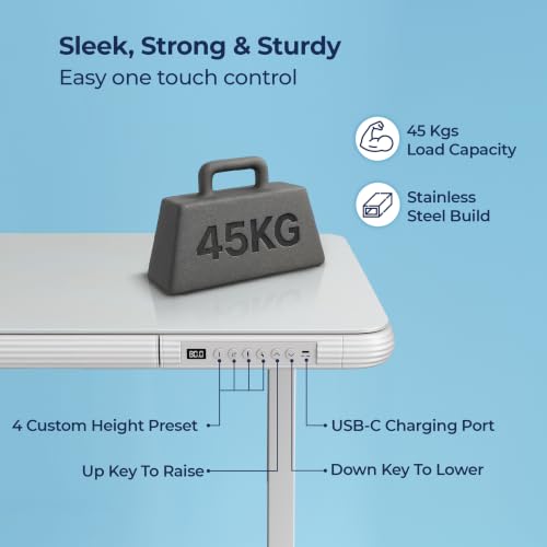 Image of The Sleep Company AeroSleek Glass Height Adjustable Desk | Electric Standing Table | 4 Memory Presets | Drawers | Tempered Glass Top | 2 Years Warranty | | Free Installation |1200mm x 600mm