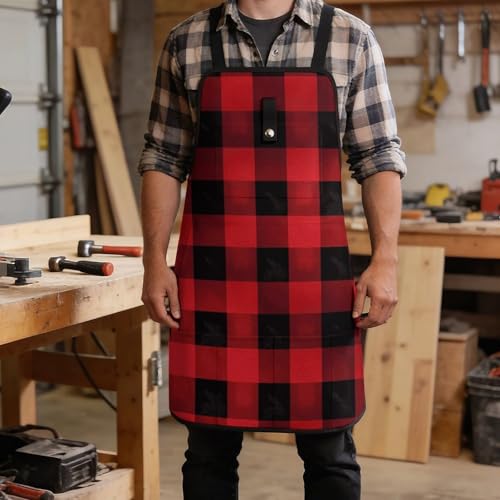 Delantal de trabajo Buffalo Plaid ajustable unisex con 8 bolsillos miniatura 5