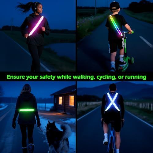 Lauflicht Joggen mit Reflektoren Gürtel, LED Leuchtband USB Aufladbar Verstellbar Nacht Sicherheitslicht Laufgürtel für Jogger Laufen Fahrrad Hundewandern Outdoor Sports für Männer (Green)