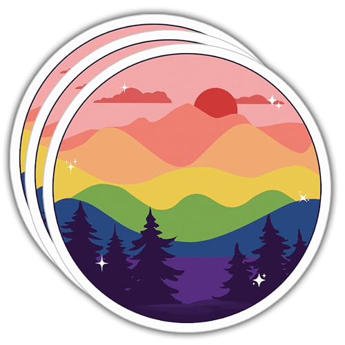 (3pcs) Subtle LGBTQ+ Pride Mountain Flag Sticker - Weather-Resistant for Water Bottles, Laptop, Window, Car (LGBTQ+) Size 3