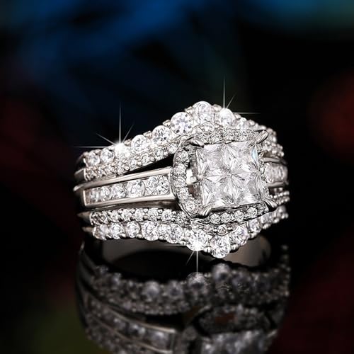 White Gold Plated White Square Splicing Cubic Zirconia Engagement Rings Wedding Bridal Band Promise Rings Evening Parties Anniversary Valentine's Day Gifts Eternity Bands for Women3
