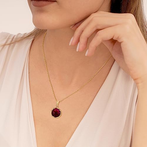 14K Gold Plated Garnet Necklace - 12mm Round Gemstone - 45cm Gold Plated Silver Cable Chain - Garnet January Birthstone Necklace - Perfect Classy Gift Everyday Wear3