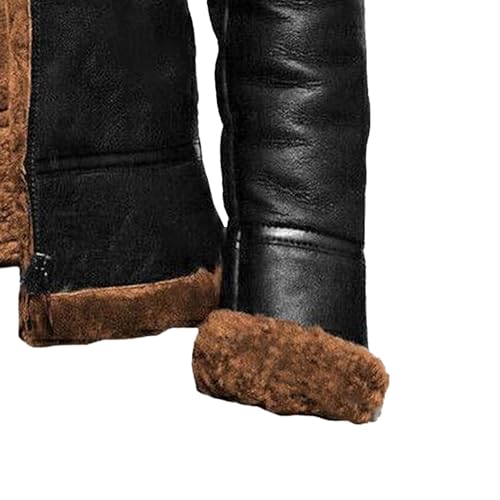 Mens Shearling Bomber Sheepskin Leathers Jacket Warm Fleece Lined Aviator Coat Faux Sheep Skin Leather PU Jackets4