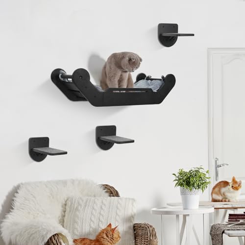 Cat Hammock Cat Wall Shelves with 3 Steps, Cat Shelves and Perches Cat Climbing Shelf Cat Scratching Post Cat Wall Shelf for Indoor, Cat Steps with Plush Covered, Gift for Cat - Thumbnail 2